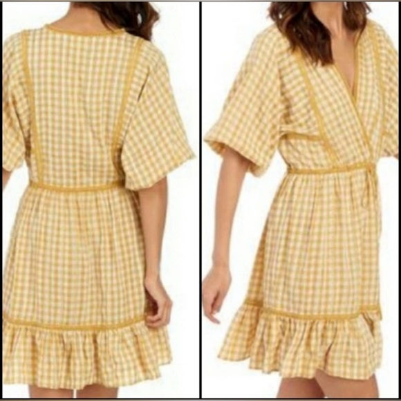 Max Studio yellow checkered gingham embroidered daisy dress - Picture 8 of 8